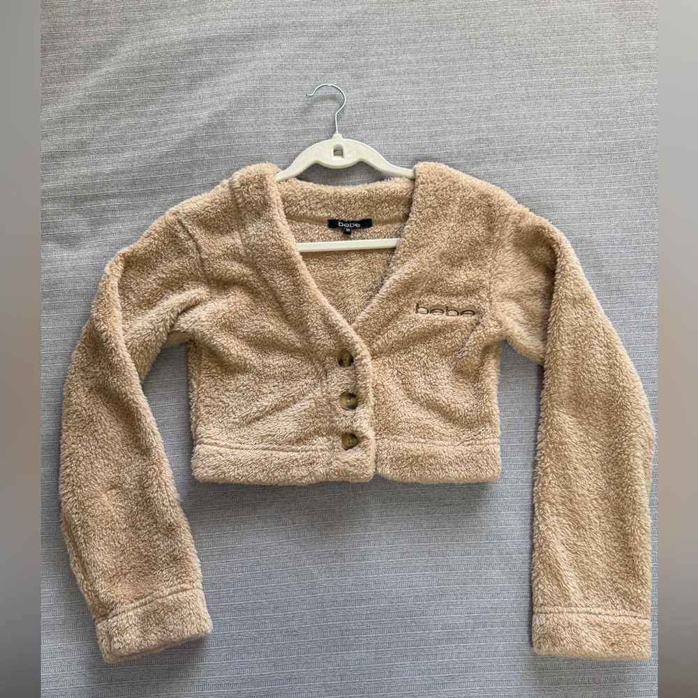 Bebe Beige Fuzzy womens Blazer Size XS